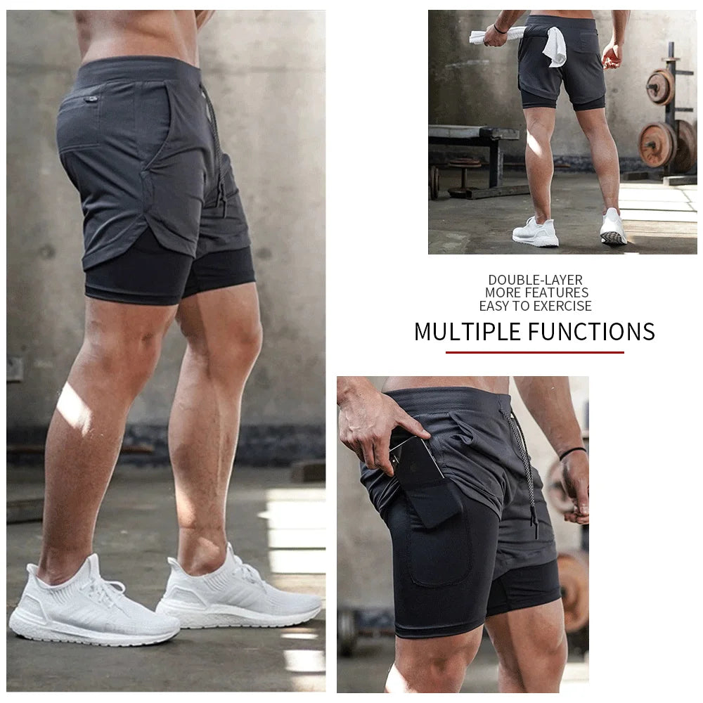 2026 Summer Running Shorts Men 2 in 1 Sports Jogging Fitness Shorts Training Quick Dry Mens Gym Men Shorts Sport gym Short Pants