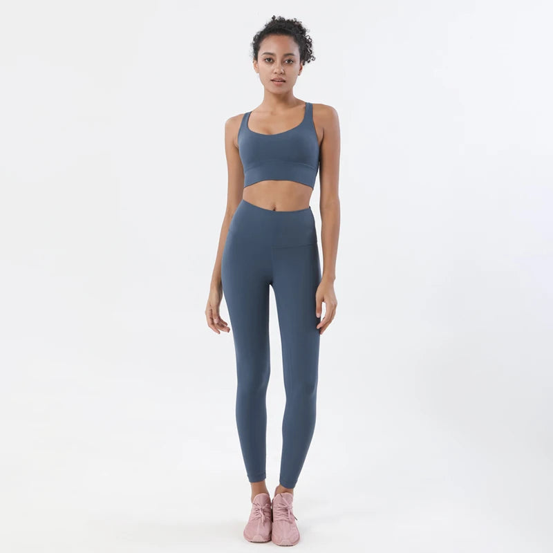 SOISOU Yoga Women's Tracksuit Sports Fitness Elastic Sportwear Bra Leggings Two Piece Set Women Clothes Gym Sexy Naked Girls - ATFH
