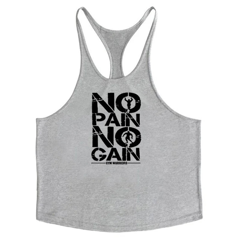 Bodybuilding Stringer Tank Tops Men Anime funny summer Tops No Pain No Gain vest Fitness clothing Cotton gym singlets