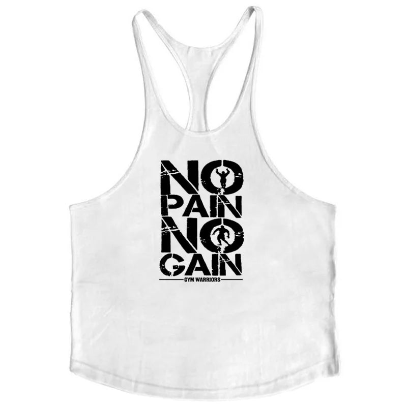 Bodybuilding Stringer Tank Tops Men Anime funny summer Tops No Pain No Gain vest Fitness clothing Cotton gym singlets