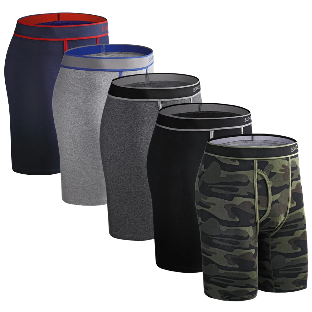 5Pcs Set Long Boxer Men Underwear Shorts Camouflage Print Men's Panties BONITOS Mens Underpants Fly Front Opening Boxer Briefs