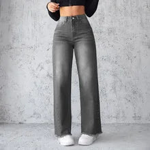 Wangsheng Women's Dark Denim Jeans Summer Simple Vintage Loose Fit Straight High Waist Button Casual Medium Wash Washable Solid