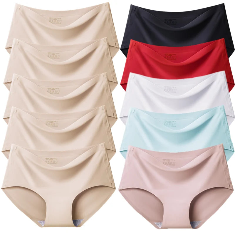 TrowBridge 10PCS/Set Women's Panties Solid Seamless Underwear Plus Size Comfortable Briefs Silk Satin Lingerie Health Underpants