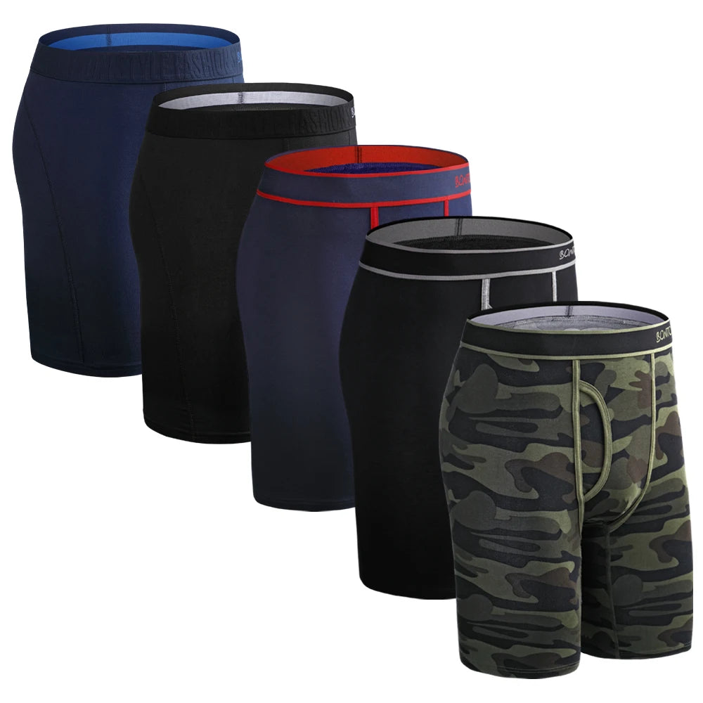 5Pcs Set Long Boxer Men Underwear Shorts Camouflage Print Men's Panties BONITOS Mens Underpants Fly Front Opening Boxer Briefs