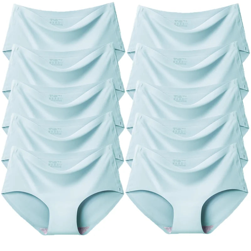 TrowBridge 10PCS/Set Women's Panties Solid Seamless Underwear Plus Size Comfortable Briefs Silk Satin Lingerie Health Underpants