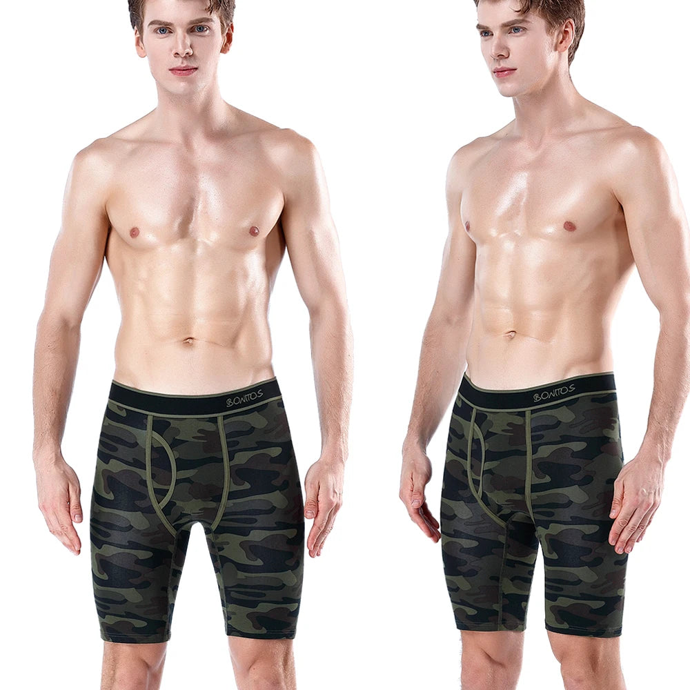 5Pcs Set Long Boxer Men Underwear Shorts Camouflage Print Men's Panties BONITOS Mens Underpants Fly Front Opening Boxer Briefs