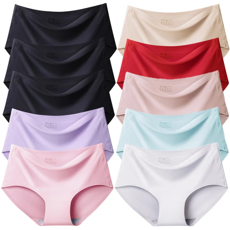 TrowBridge 10PCS/Set Women's Panties Solid Seamless Underwear Plus Size Comfortable Briefs Silk Satin Lingerie Health Underpants