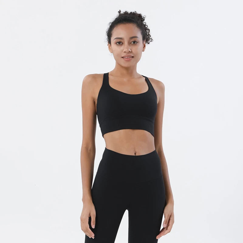 SOISOU Yoga Women's Tracksuit Sports Fitness Elastic Sportwear Bra Leggings Two Piece Set Women Clothes Gym Sexy Naked Girls - ATFH