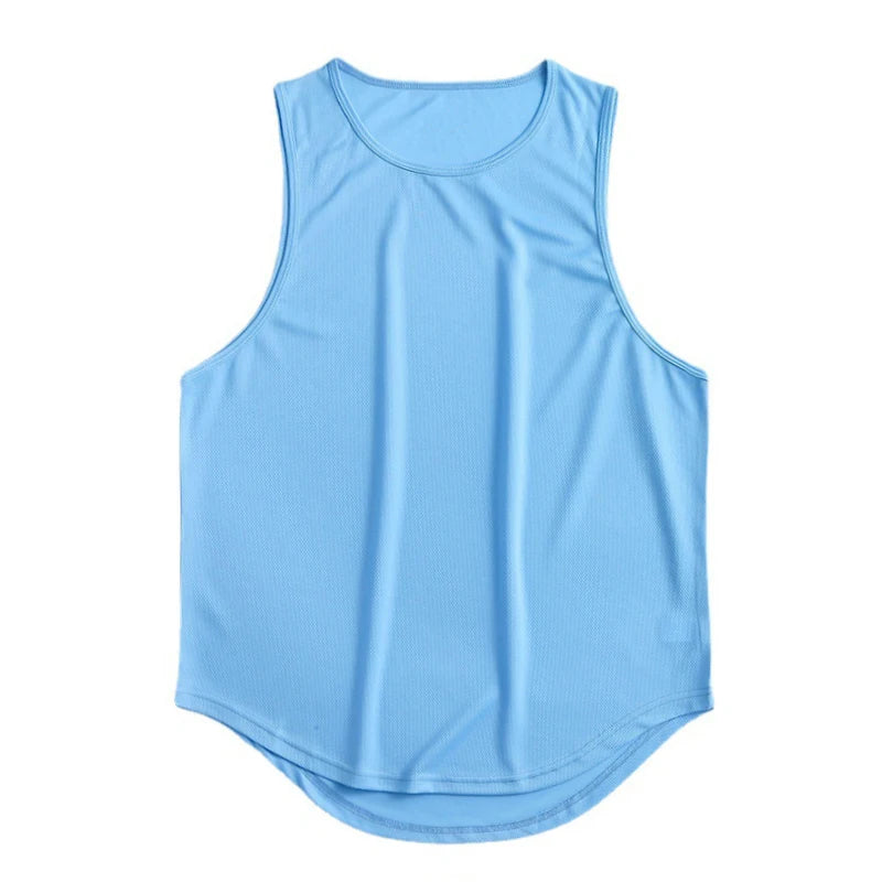 Plain Gym Clothing Mens Bodybuilding Stringer Tank Top Mesh Sleeveless Vest Sweatshirt Fitness Workout Sportswear Tanktop Male