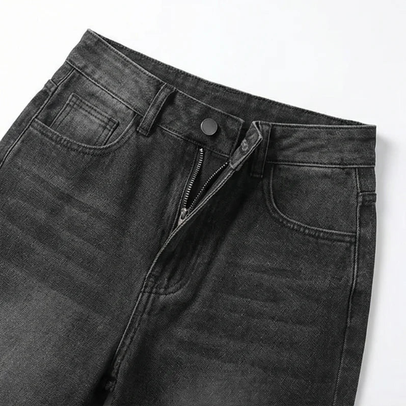 Wangsheng Women's Dark Denim Jeans Summer Simple Vintage Loose Fit Straight High Waist Button Casual Medium Wash Washable Solid
