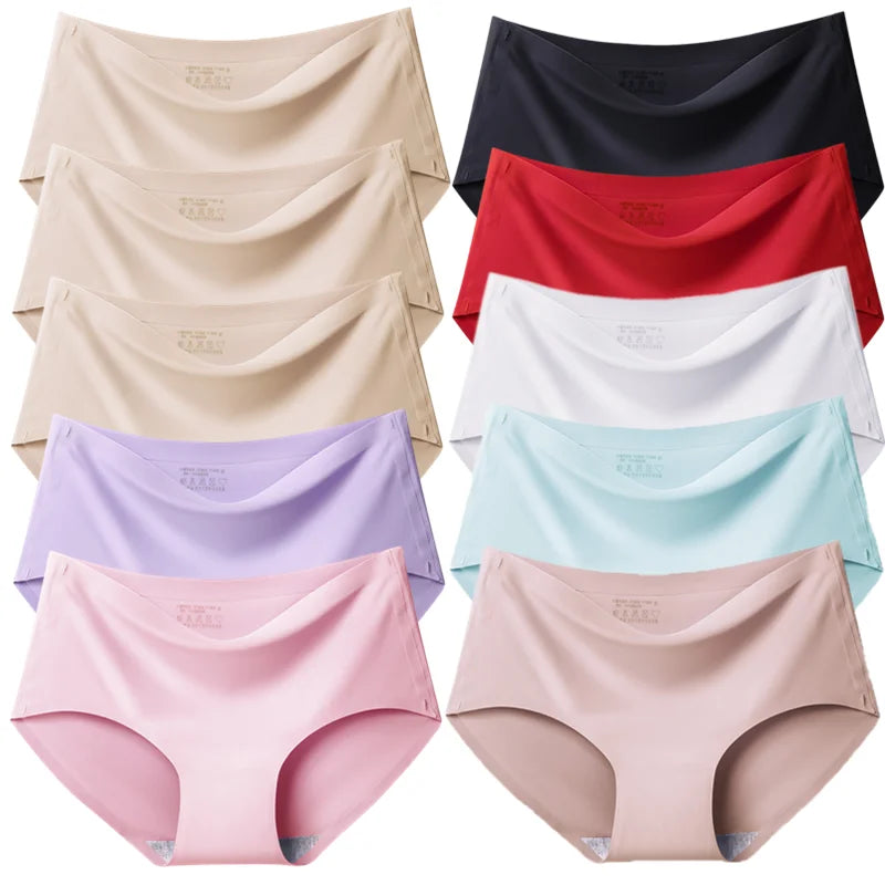 TrowBridge 10PCS/Set Women's Panties Solid Seamless Underwear Plus Size Comfortable Briefs Silk Satin Lingerie Health Underpants