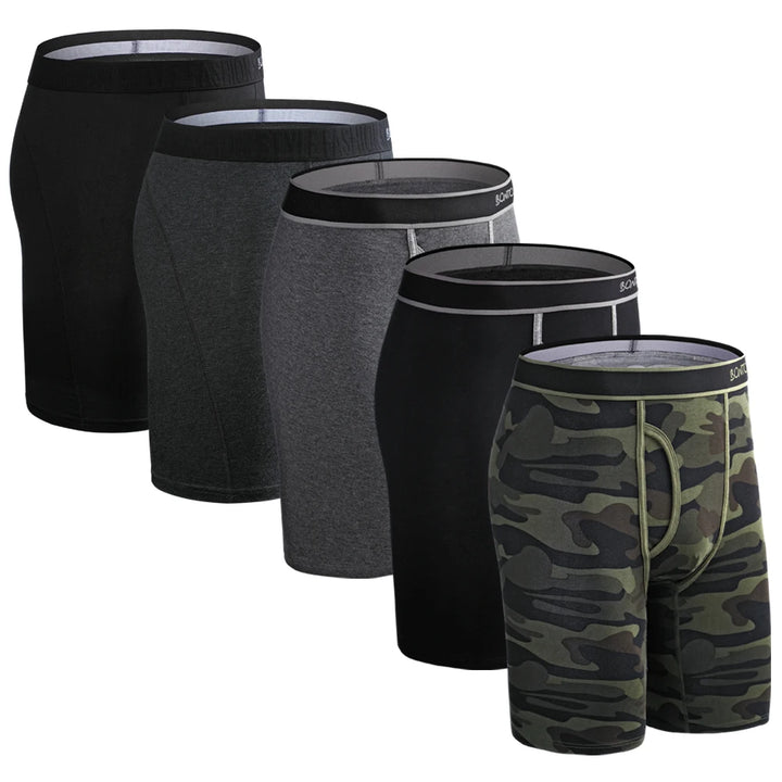 5Pcs Set Long Boxer Men Underwear Shorts Camouflage Print Men's Panties BONITOS Mens Underpants Fly Front Opening Boxer Briefs