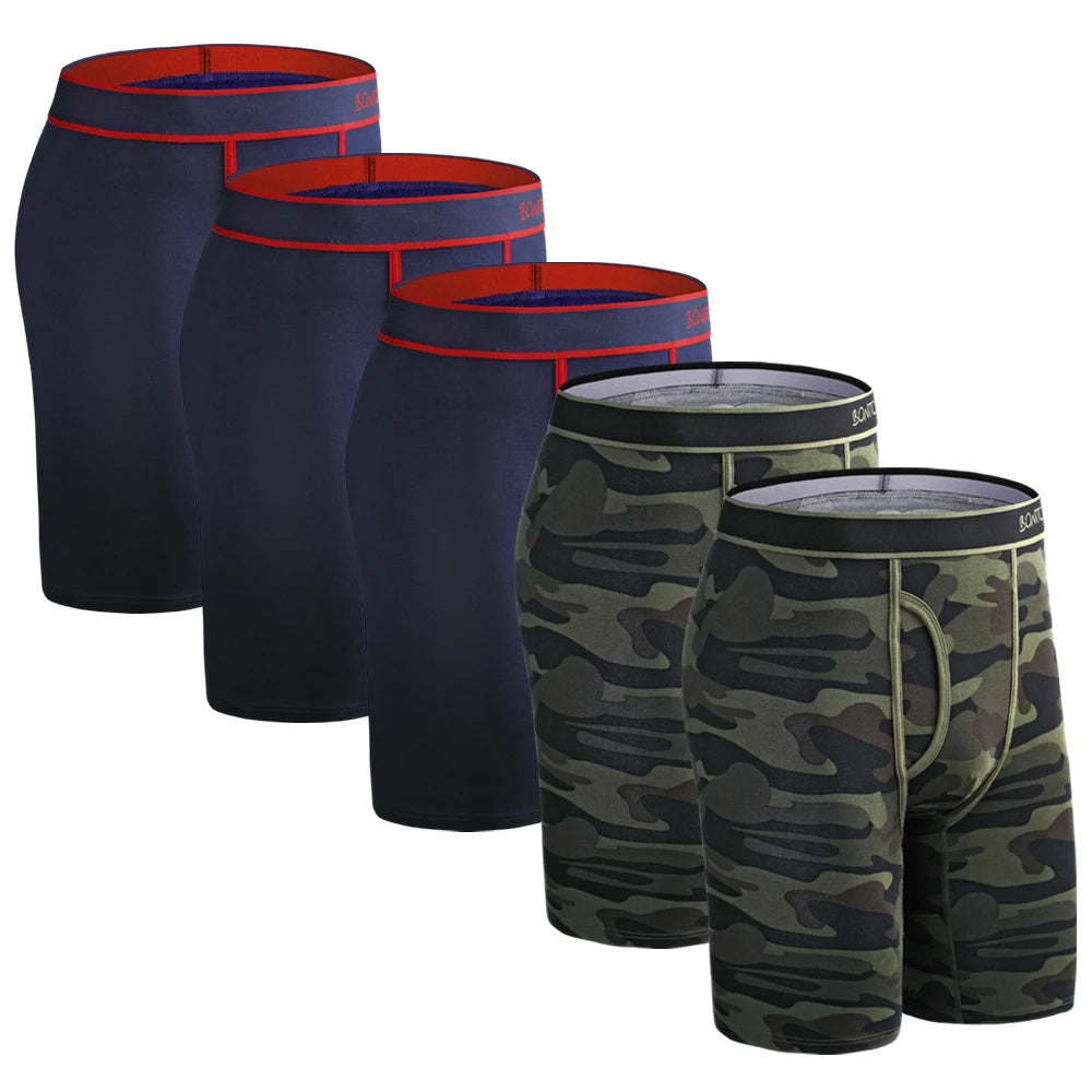5Pcs Set Long Boxer Men Underwear Shorts Camouflage Print Men's Panties BONITOS Mens Underpants Fly Front Opening Boxer Briefs