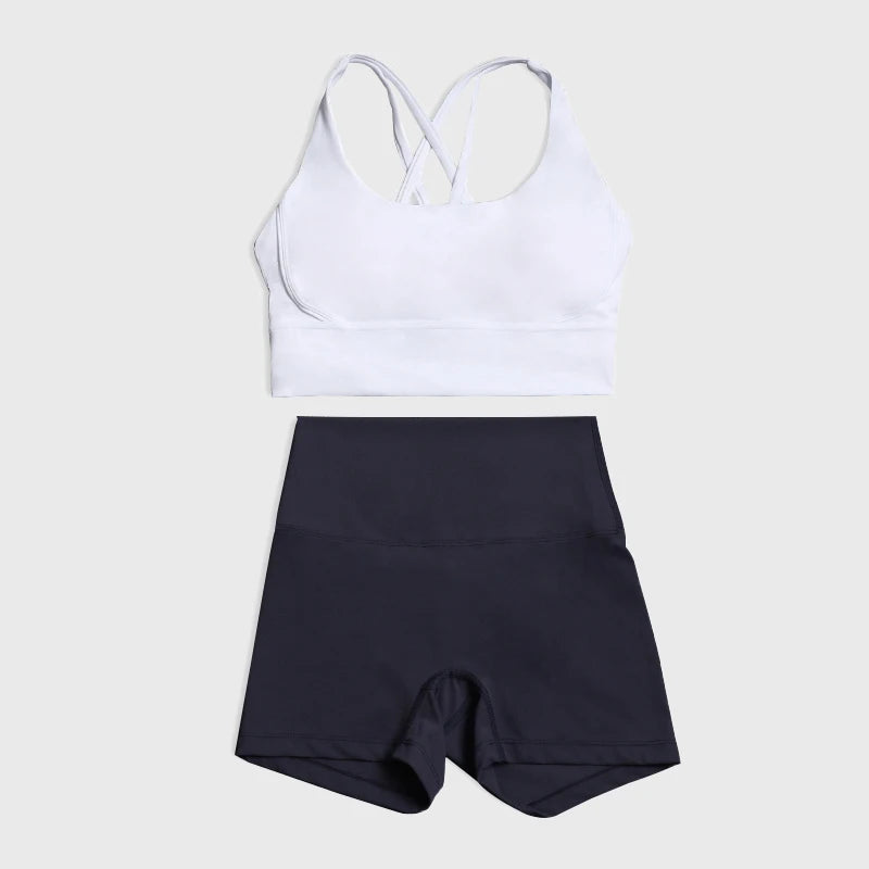 SOISOU Gym Womens Clothing Shorts Sets Yoga Women's Tracksuit Sexy Bra High Waist Short Sportwear Elastic Set Woman 2 Pieces - ATFH