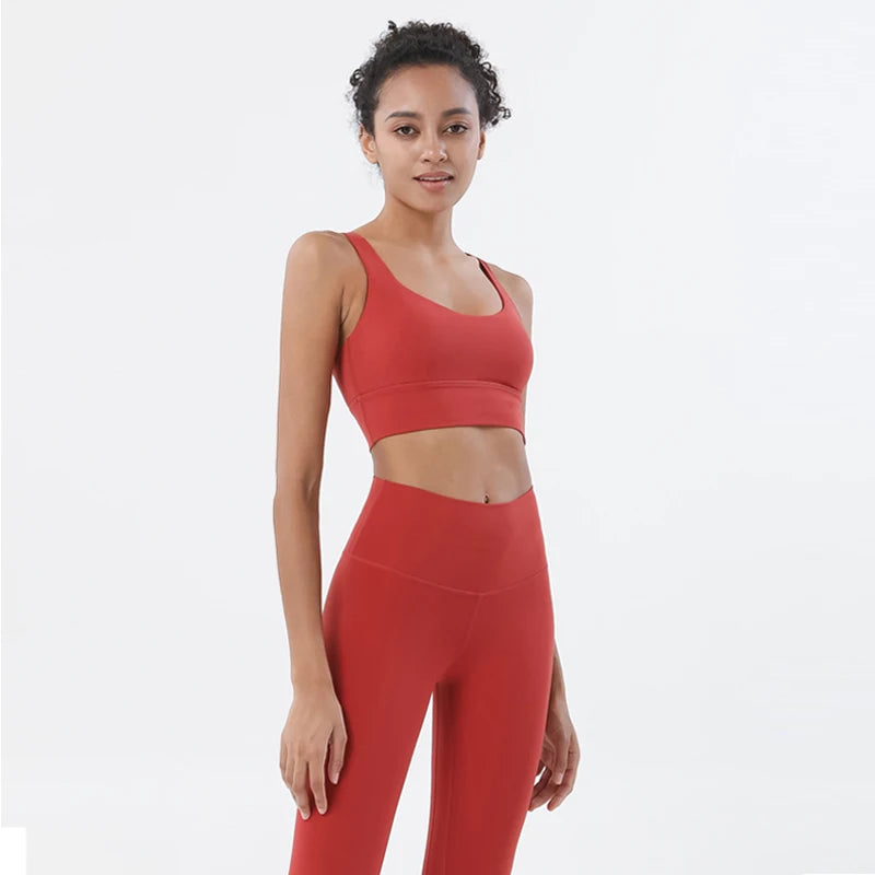 SOISOU Yoga Women's Tracksuit Sports Fitness Elastic Sportwear Bra Leggings Two Piece Set Women Clothes Gym Sexy Naked Girls - ATFH