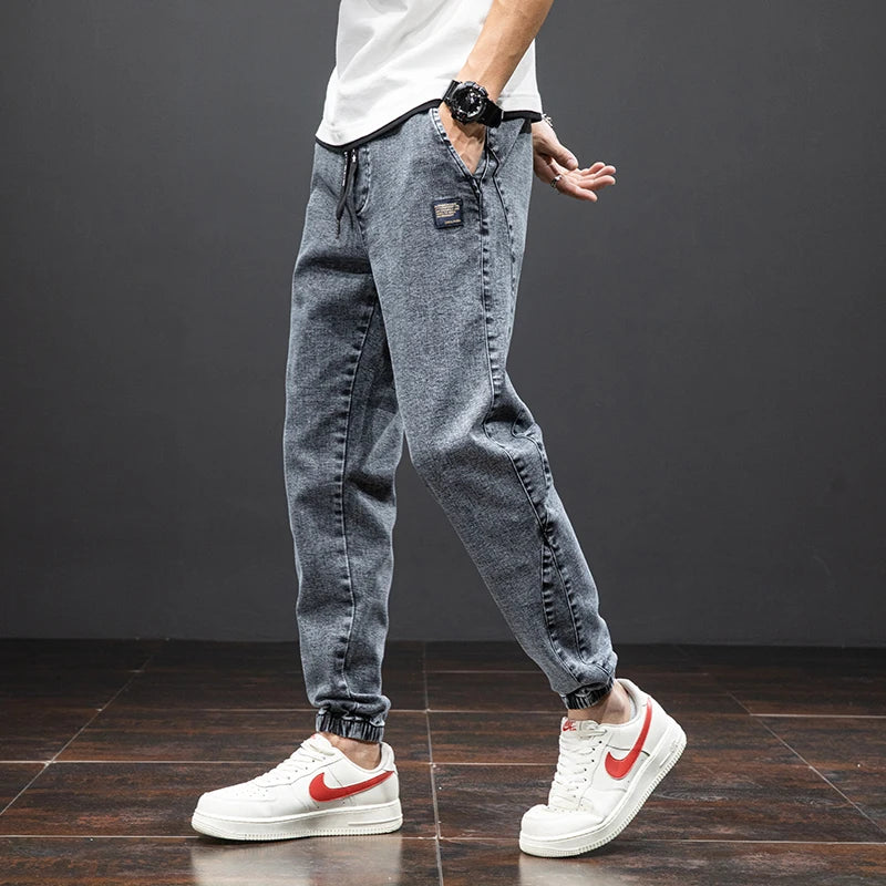 Spring Summer Black Blue Cargo Jeans Men Streetwear Denim Jogger Pants Men Baggy Harem Jean Trousers Plus Size ATFH