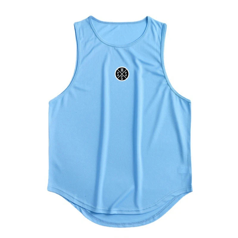 Bodybuilding Vest Men Sports Tank Top Men Gym Clothing Fitness Workout Sleeveless Shirt Mesh O Neck Running Stringer Singlets