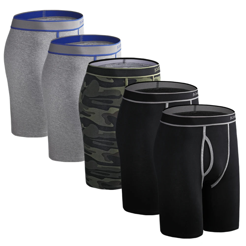 5Pcs Set Long Boxer Men Underwear Shorts Camouflage Print Men's Panties BONITOS Mens Underpants Fly Front Opening Boxer Briefs
