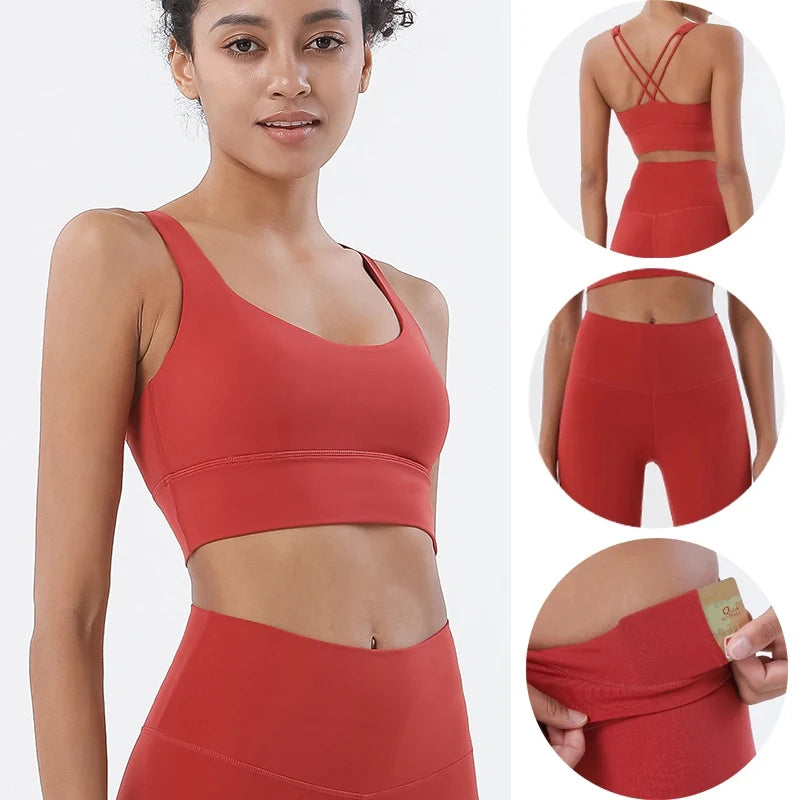 SOISOU Yoga Women's Tracksuit Sports Fitness Elastic Sportwear Bra Leggings Two Piece Set Women Clothes Gym Sexy Naked Girls - ATFH