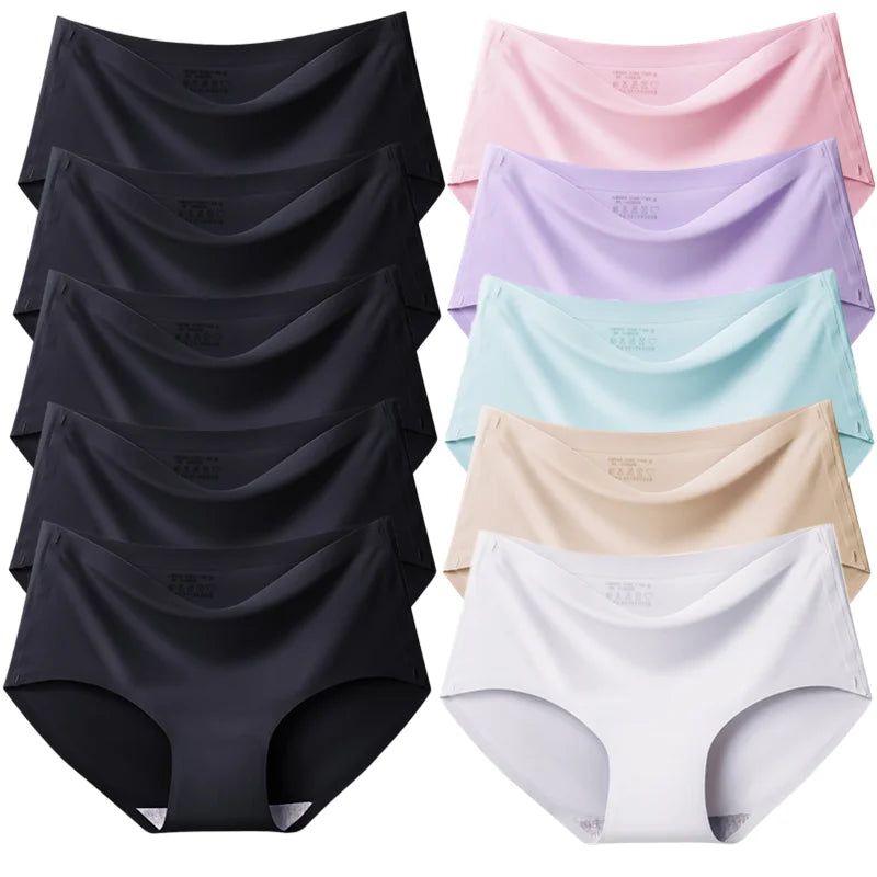 TrowBridge 10PCS/Set Women's Panties Solid Seamless Underwear Plus Size Comfortable Briefs Silk Satin Lingerie Health Underpants