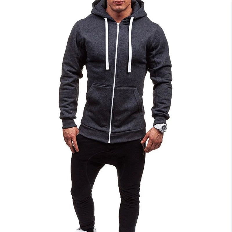 DIMUSI Mens Hoodies Fashion Mens Solid Color Sweatshirt Slim Jackets Mens Hoodie Hip Hop Hoodies Sportswear Tracksuit Clothing - ATFH