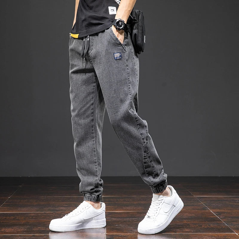 Spring Summer Black Blue Cargo Jeans Men Streetwear Denim Jogger Pants Men Baggy Harem Jean Trousers Plus Size ATFH