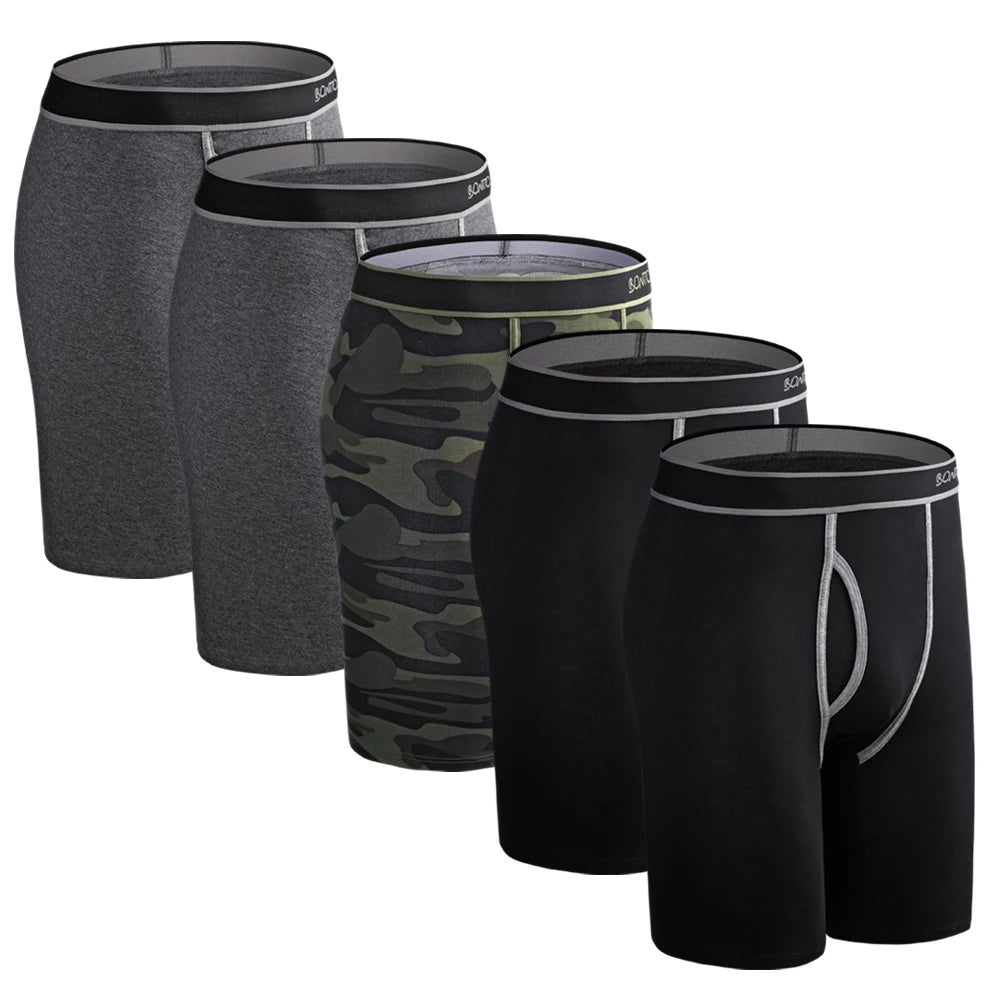 5Pcs Set Long Boxer Men Underwear Shorts Camouflage Print Men's Panties BONITOS Mens Underpants Fly Front Opening Boxer Briefs