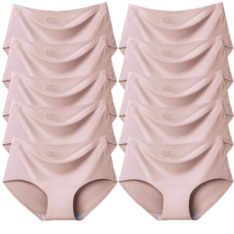 TrowBridge 10PCS/Set Women's Panties Solid Seamless Underwear Plus Size Comfortable Briefs Silk Satin Lingerie Health Underpants