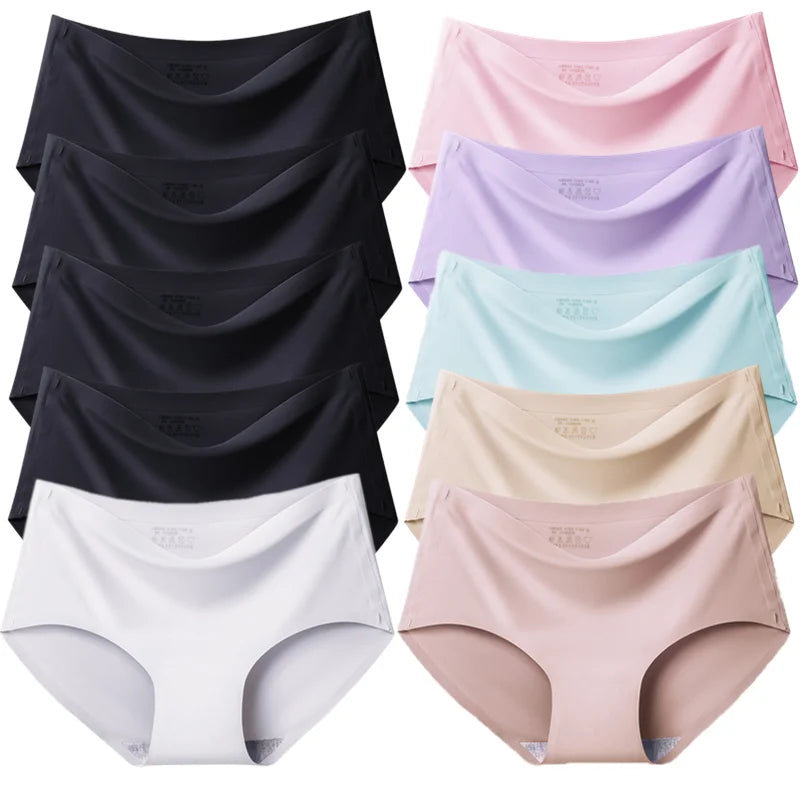TrowBridge 10PCS/Set Women's Panties Solid Seamless Underwear Plus Size Comfortable Briefs Silk Satin Lingerie Health Underpants
