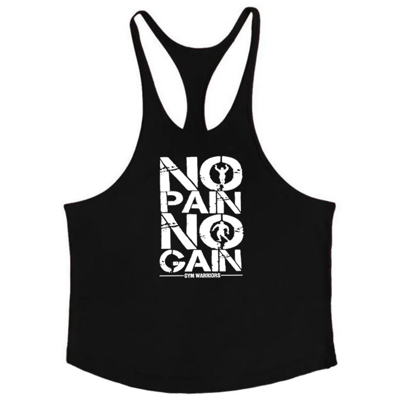 Bodybuilding Stringer Tank Tops Men Anime funny summer Tops No Pain No Gain vest Fitness clothing Cotton gym singlets