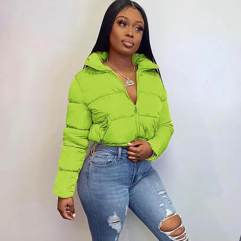 Zip-Up Cropped Puffer Quilted Coats Women Short Parkas Winter Women's Jacket Warm Thick Outwear Shirt Parkas Outfits Black Blue