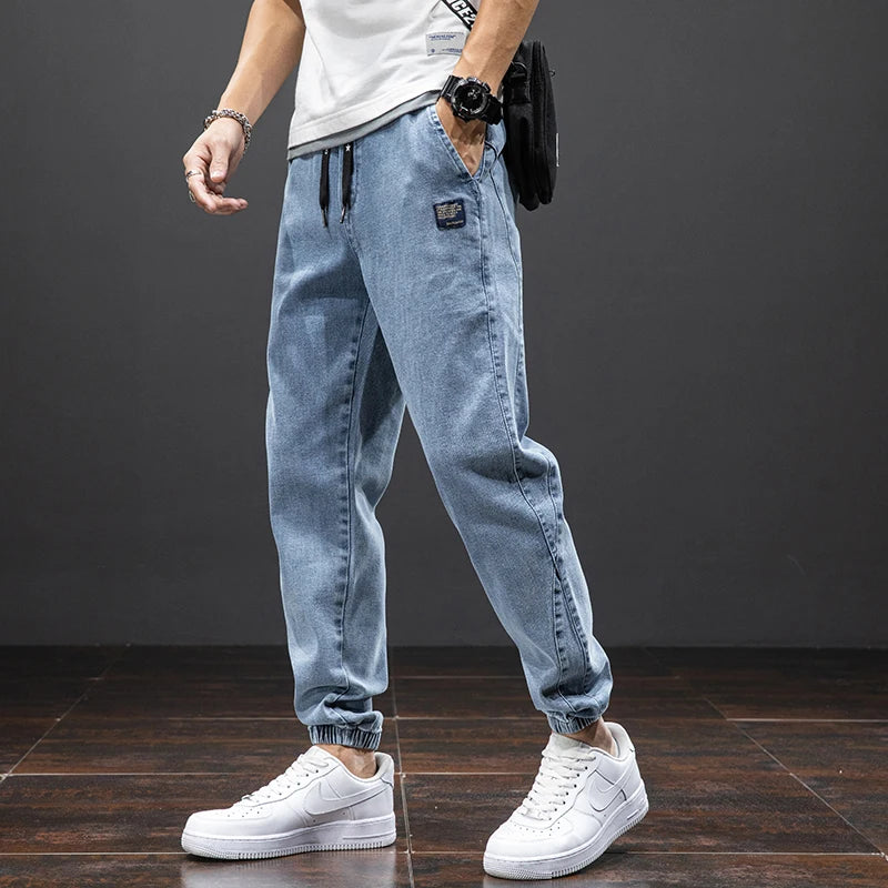 Spring Summer Black Blue Cargo Jeans Men Streetwear Denim Jogger Pants Men Baggy Harem Jean Trousers Plus Size ATFH
