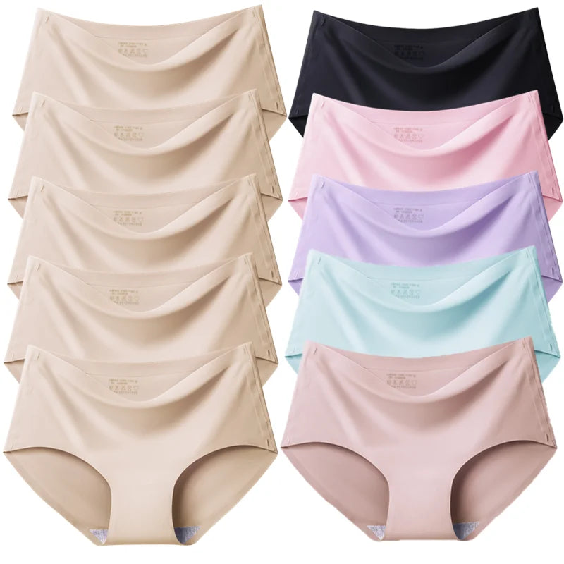 TrowBridge 10PCS/Set Women's Panties Solid Seamless Underwear Plus Size Comfortable Briefs Silk Satin Lingerie Health Underpants