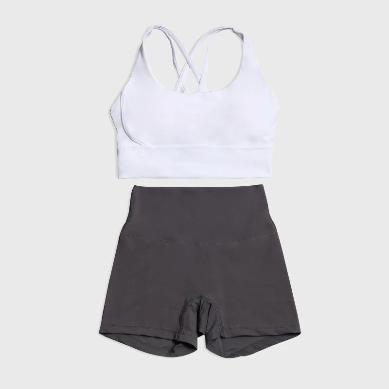 SOISOU Gym Womens Clothing Shorts Sets Yoga Women's Tracksuit Sexy Bra High Waist Short Sportwear Elastic Set Woman 2 Pieces - ATFH