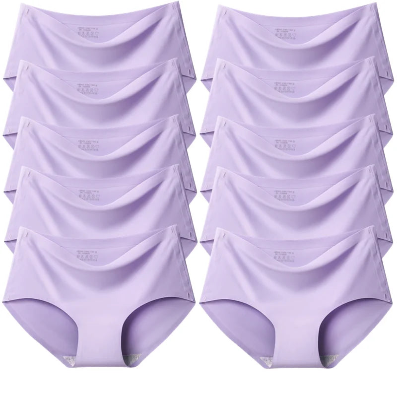 TrowBridge 10PCS/Set Women's Panties Solid Seamless Underwear Plus Size Comfortable Briefs Silk Satin Lingerie Health Underpants