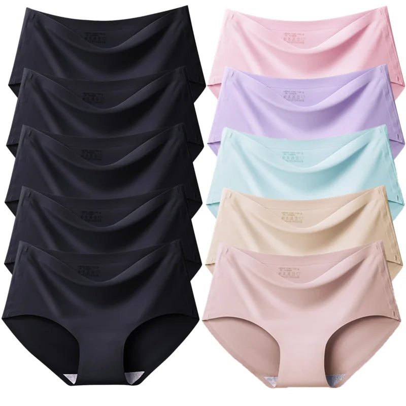 TrowBridge 10PCS/Set Women's Panties Solid Seamless Underwear Plus Size Comfortable Briefs Silk Satin Lingerie Health Underpants