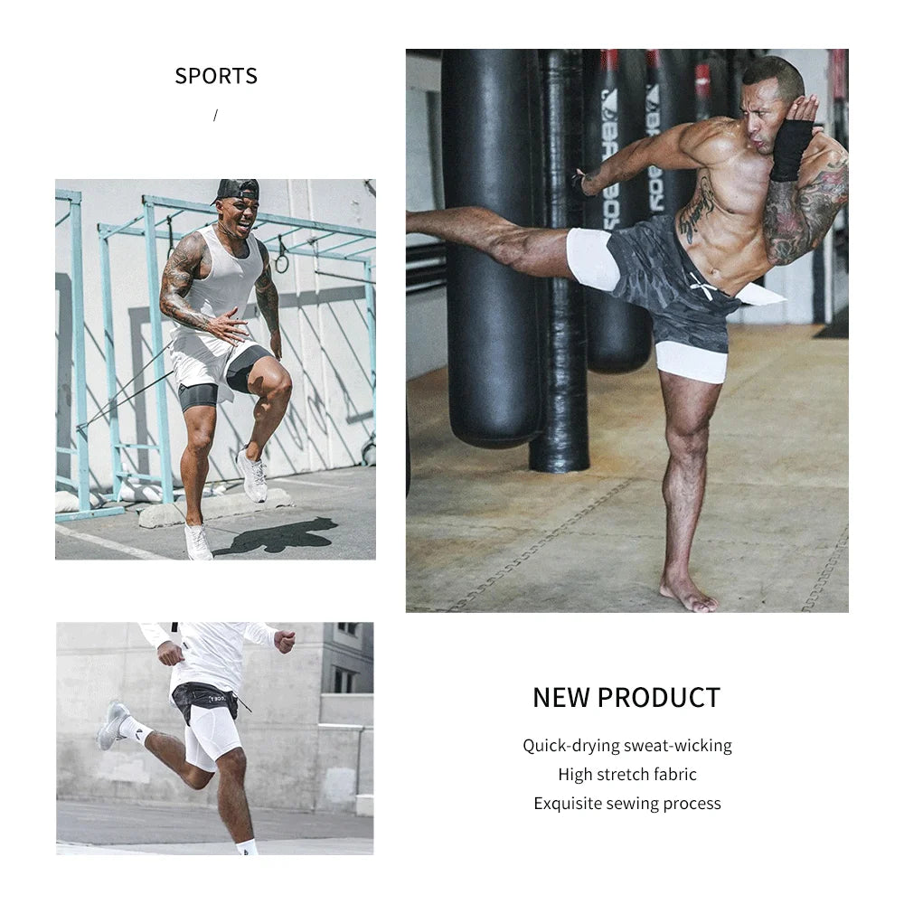 2026 Summer Running Shorts Men 2 in 1 Sports Jogging Fitness Shorts Training Quick Dry Mens Gym Men Shorts Sport gym Short Pants