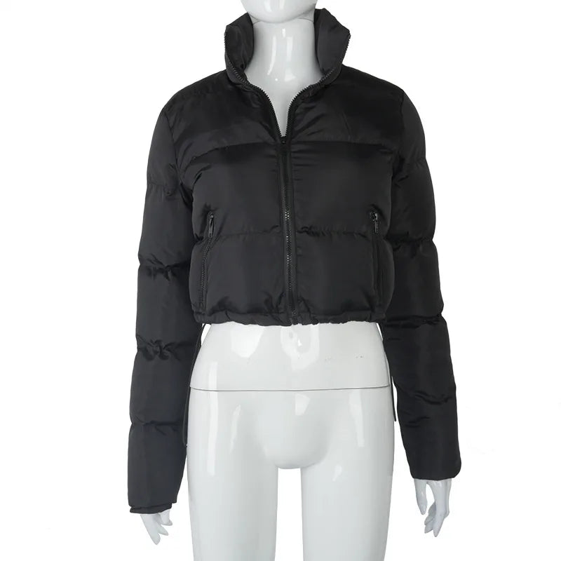 Zip-Up Cropped Puffer Quilted Coats Women Short Parkas Winter Women's Jacket Warm Thick Outwear Shirt Parkas Outfits Black Blue