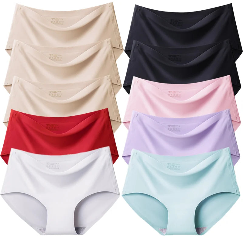 TrowBridge 10PCS/Set Women's Panties Solid Seamless Underwear Plus Size Comfortable Briefs Silk Satin Lingerie Health Underpants