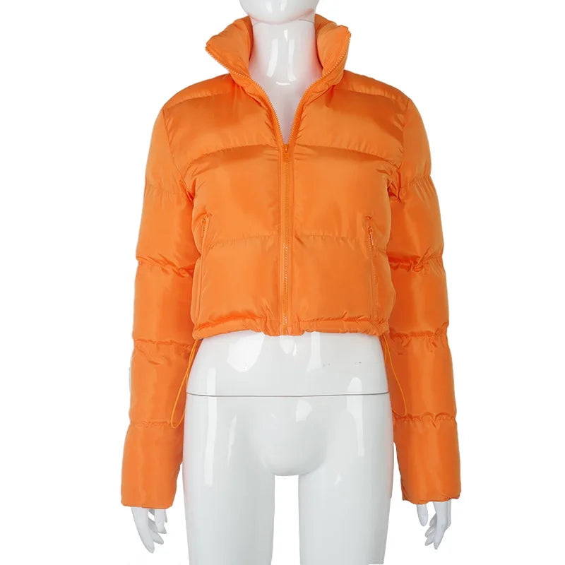 Zip-Up Cropped Puffer Quilted Coats Women Short Parkas Winter Women's Jacket Warm Thick Outwear Shirt Parkas Outfits Black Blue