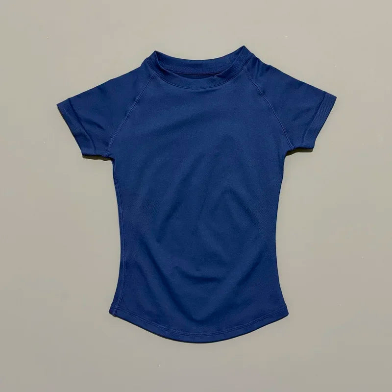 HISTELLO Sports Short Sleeve Top  Women Seamless Sculpting Yoga Bodysuit Running T-Shirt Workout Shirts Pilates Training Clothes - ATFH