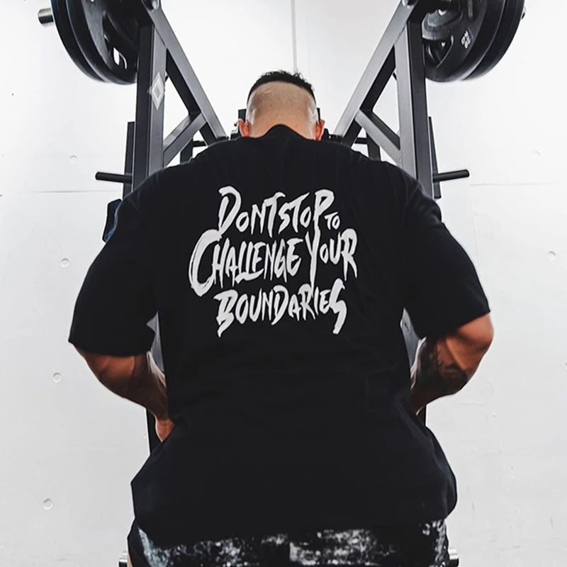 Gym Fitness Shirt Men Running Sport Loose T-shirt Short Sleeve Cotton Tee Tops Summer Male Bodybuilding Training Workout Apparel ATFH