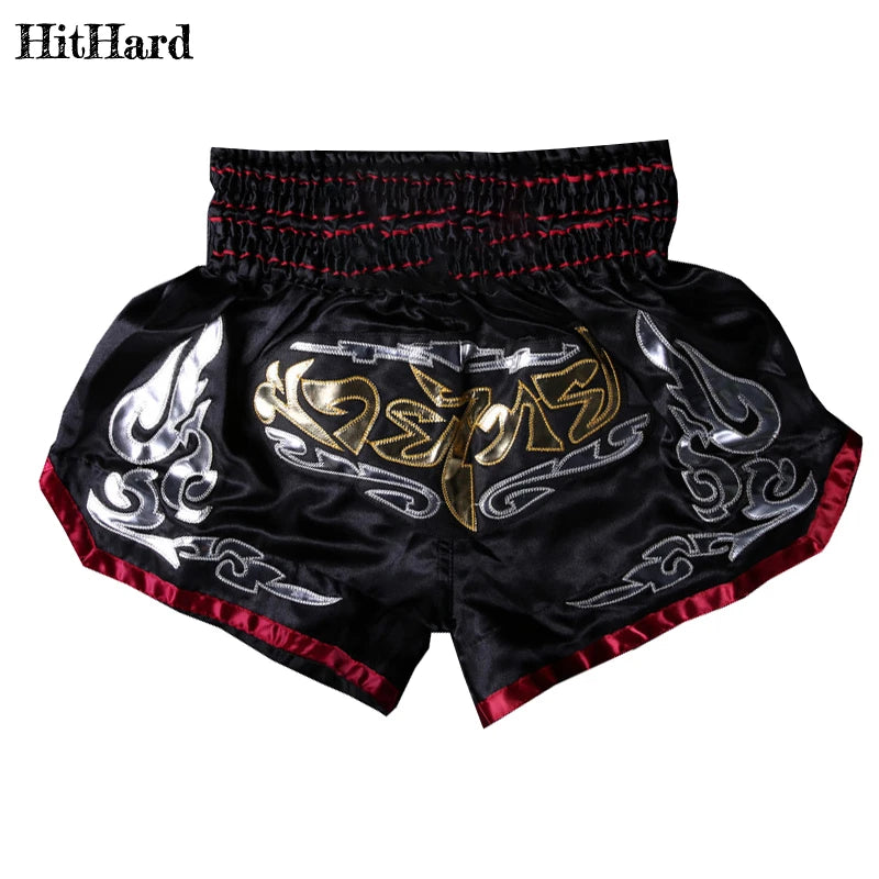 Muay Thai Shorts Men Women Kids Leopard Thai Boxing Shorts Premium Embroidery Satin Gym Kickboxing Fight Training BJJ MMA Pants