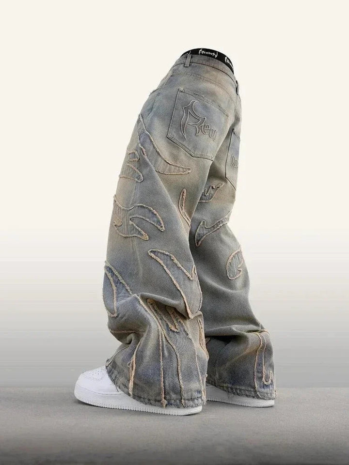 2024 American New Fashion Patch Baggy Casual Jeans For Men And Women Y2K High Street Harajuku High Waist Wide Leg Denim Trousers ATFH