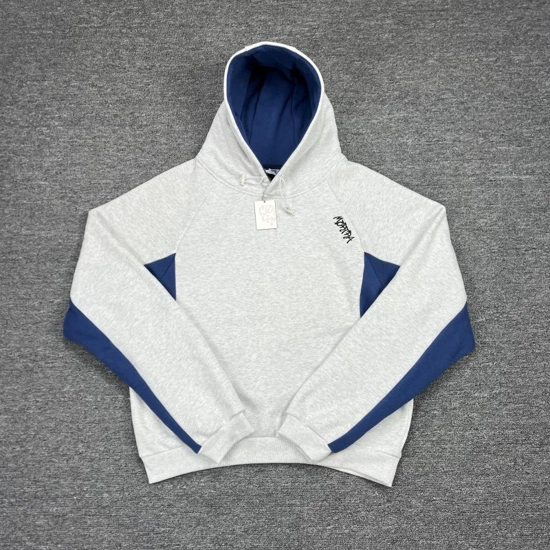 Mertra Patchwork Embroidery Fleece High Street Loose Autumn-Winter Men's and Women's Couple Sleeve Hooded Sweatshirt - ATFH