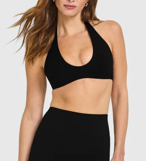 SoftMotion Minimal Halter Neck Bralette Workout Women's Sports Bra Gym High Support Underwear Pilates Yoga Halter Top Running - ATFH
