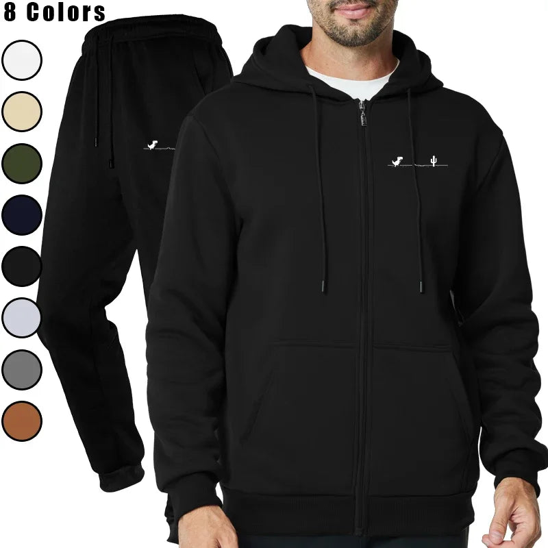 Men's Outdoor Fitness Jogging Fashion Casual Sports Luxury Hoodie and Zipper Pants Set Clothing - ATFH