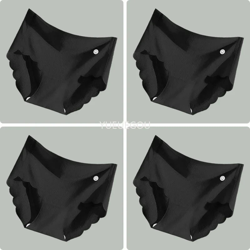 4PCS Ice Silk Seamless Underwear Ultra-thin Women's Panties Sexy Transparent Stretch Briefs High Waist Comfortable Lingerie M-XL