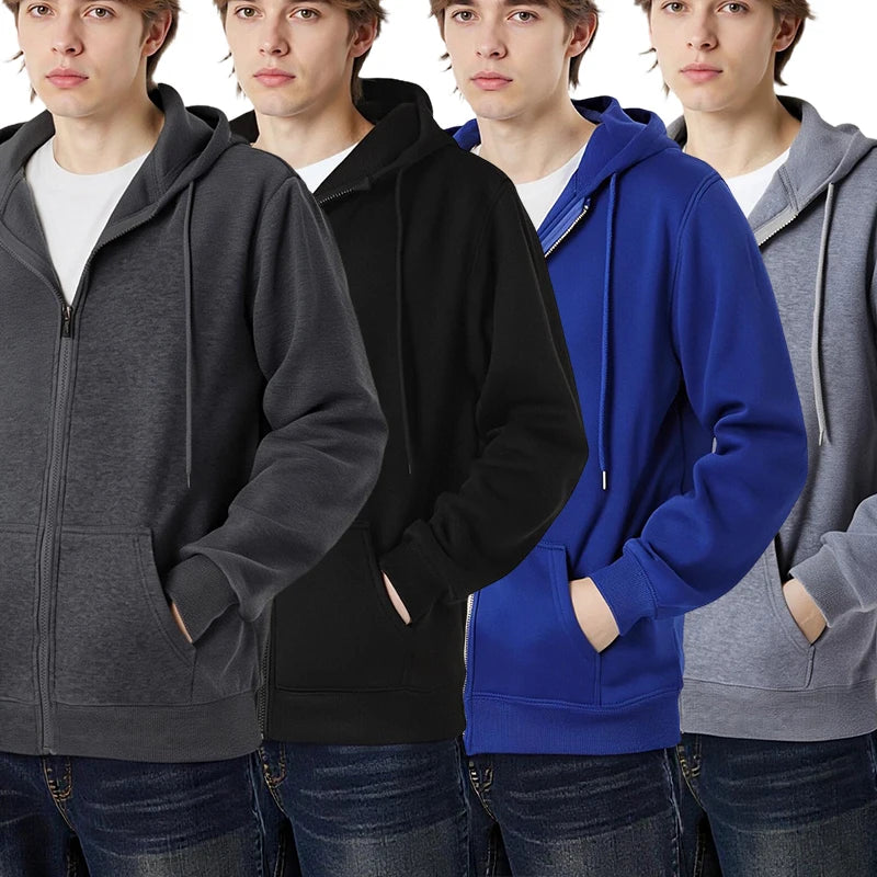 Autumn Winter Zip-Up Hoodie Solid Casual Outwear Comfy Fashion Sweatshirts Fleece Street Veste Loose Oversize Top Soft lothes - ATFH