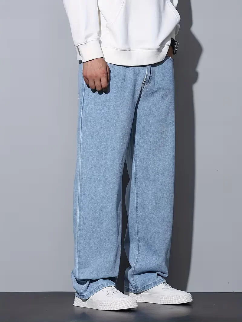 Men's Straight Leg Jeans, Loose Casual Trousers, Soft Cotton Casual Pants ATFH